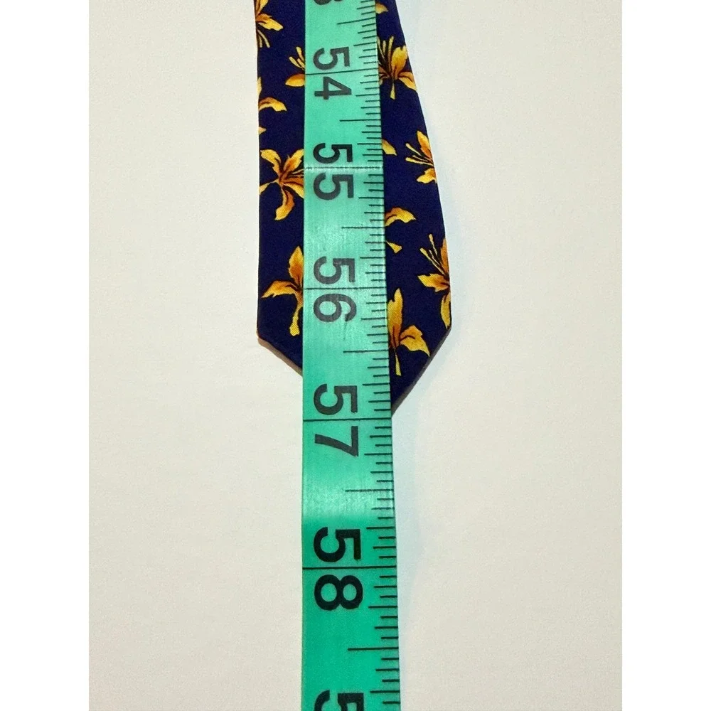 J. Garcia Silk Tie Landscape With Eye Collection Ten Navy Floral Lily Art